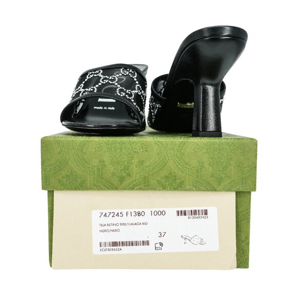 Gucci Crystal GG Mesh Mid Heel Sandals - Picture 6 of 8